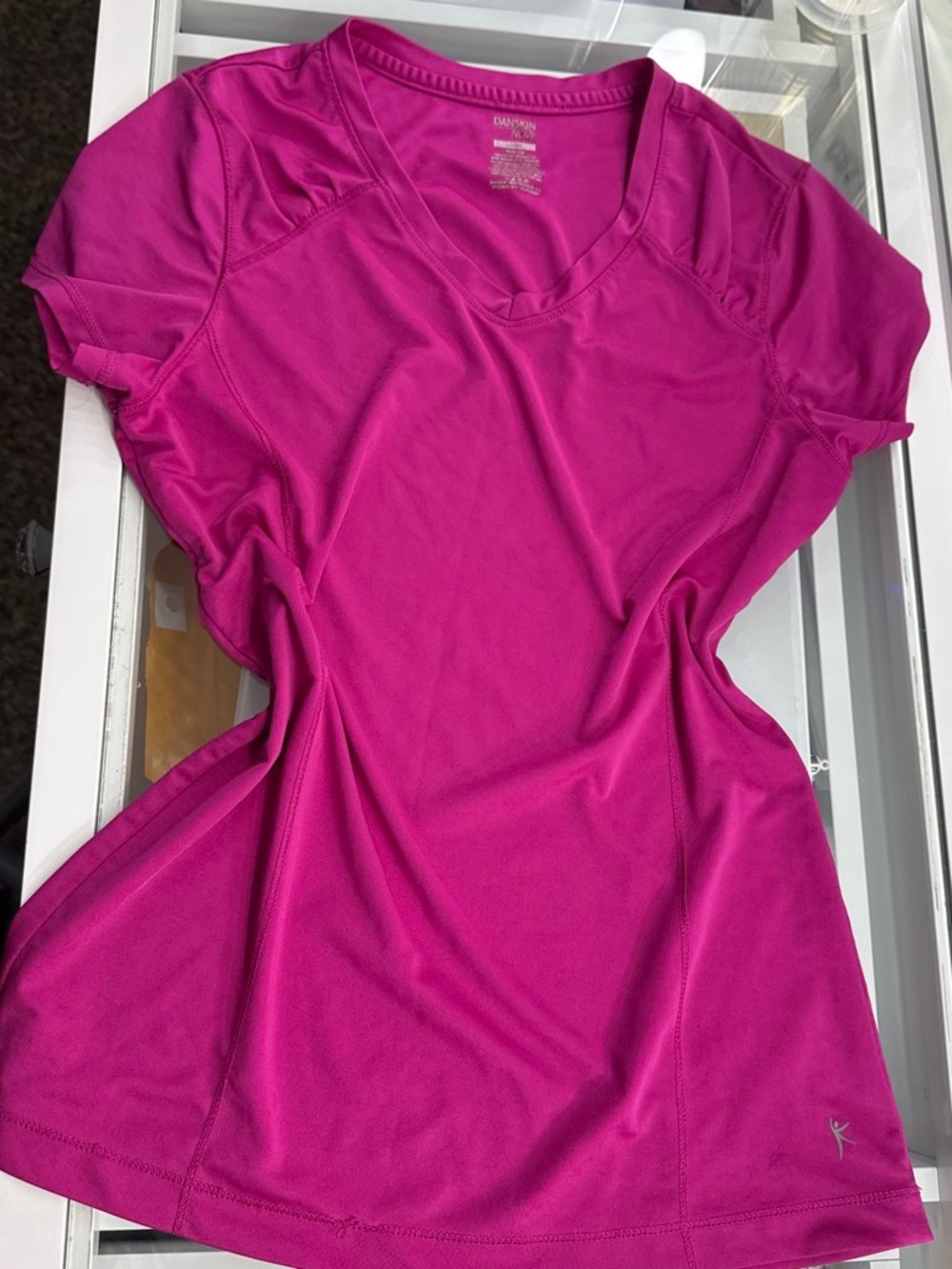 Danskin Now V-Neck Short Sleeve Tee in Fuchsia
